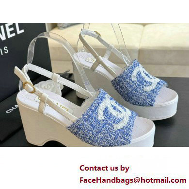 Chanel Tweed  &  Patent Calfskin Sandals G45555 Blue 2024